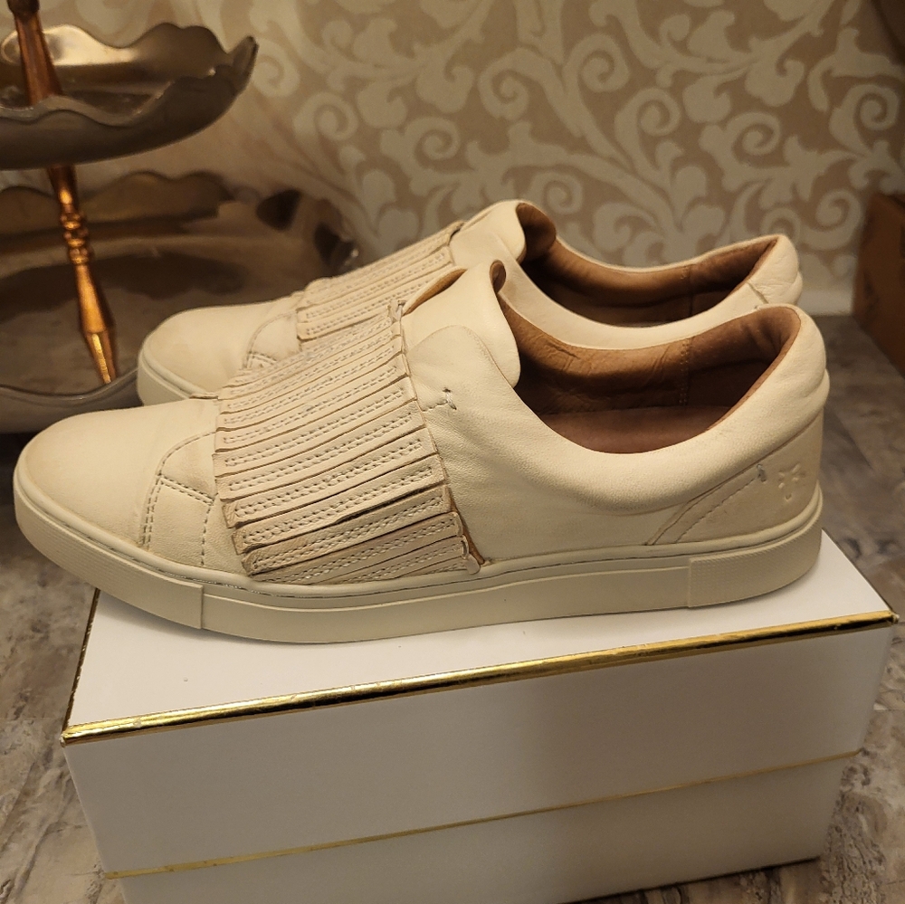 Frye Cream Leather Fringe Sneakers